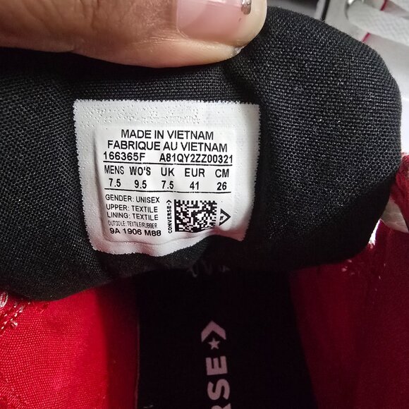 Converse Unisex White Red High-Top High Street Sneakers - Men's 7.5 Women's 9.5 - Picture 5 of 9